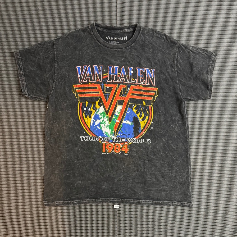 Van Halen 1984 Tour of the World Graphic T-Shirt Mineral Wash Gray Large